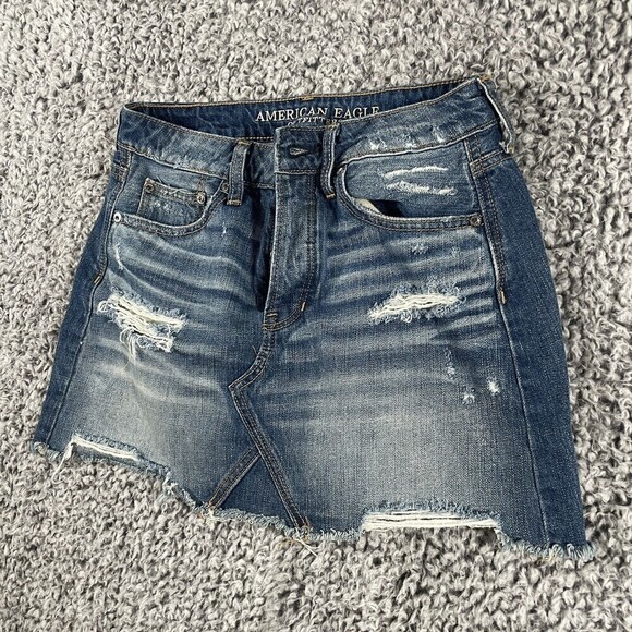 American Eagle Festival Mini Skirt Button Fly  Distressed Denim Women's Size 2 - Picture 6 of 12